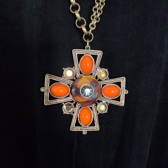 Chico's Medieval Style Goldtone Large Cross Pendant Necklace - Picture 2 of 7
